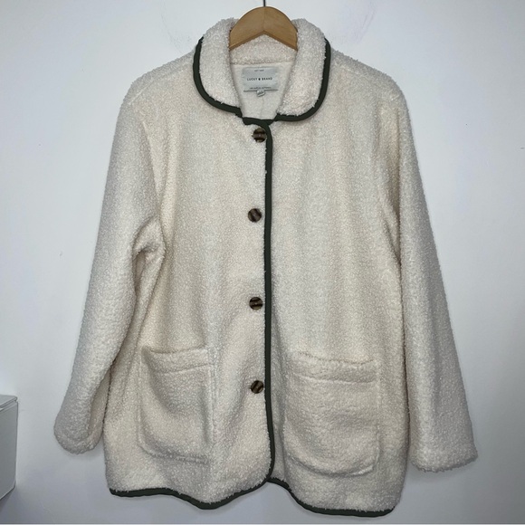LUCKY BRAND Sherpa Faux Shearling Teddy Fleece Coat Jacket Size L Oatmeal $169 - Picture 5 of 10